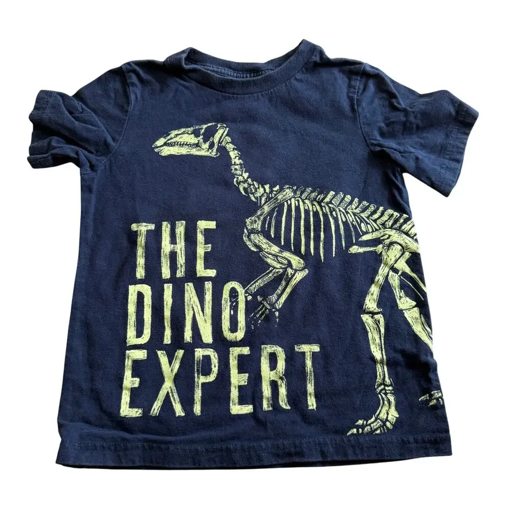 The Children's Place Boys Shirt 4T Navy Blue Yellow Dino Expert Glow in the Dark